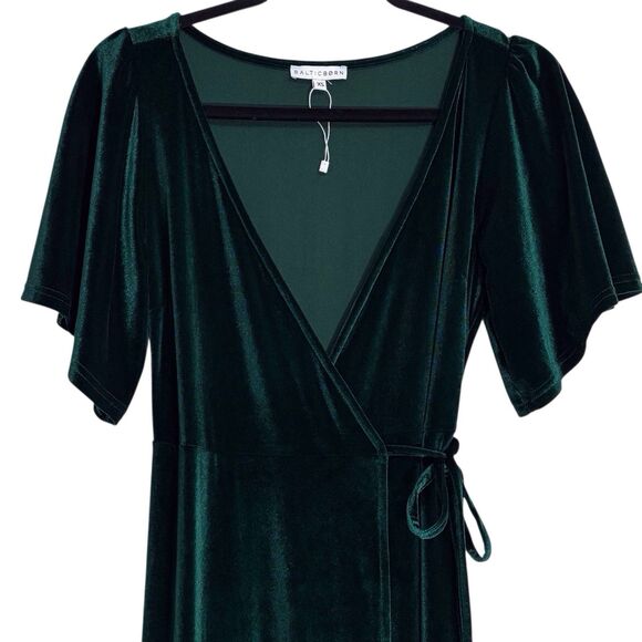 Baltic Born Maxi Wrap Velvet Dress XS Emerald Green Meghan Wedding Holiday Party - Picture 3 of 11